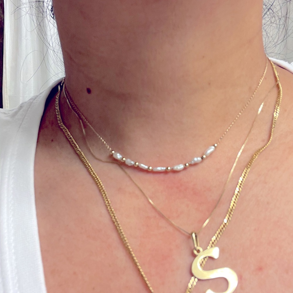 Pearl necklace 14k solid gold